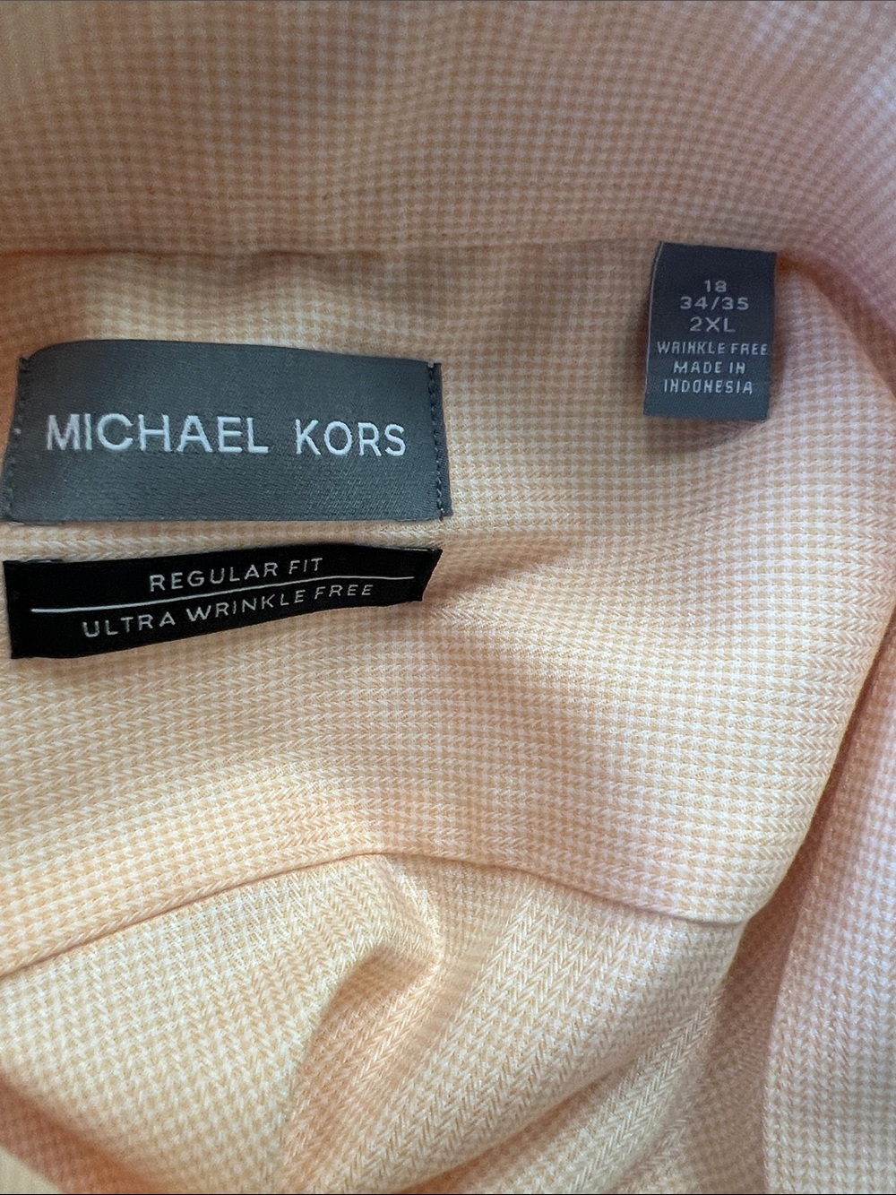 NWT Michael Kors Men's Dress Shirt Gingham Light Orange 2XL Regular Fit - Picture 11 of 12